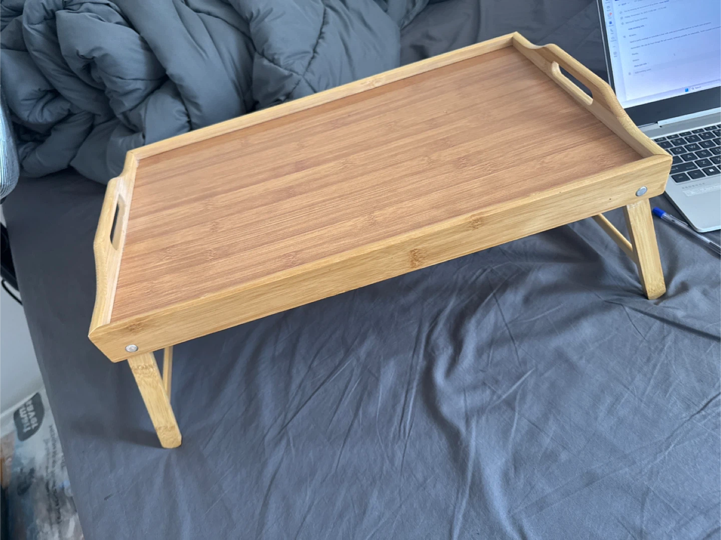 Bamboo Bed Tray Table with Folding Legs