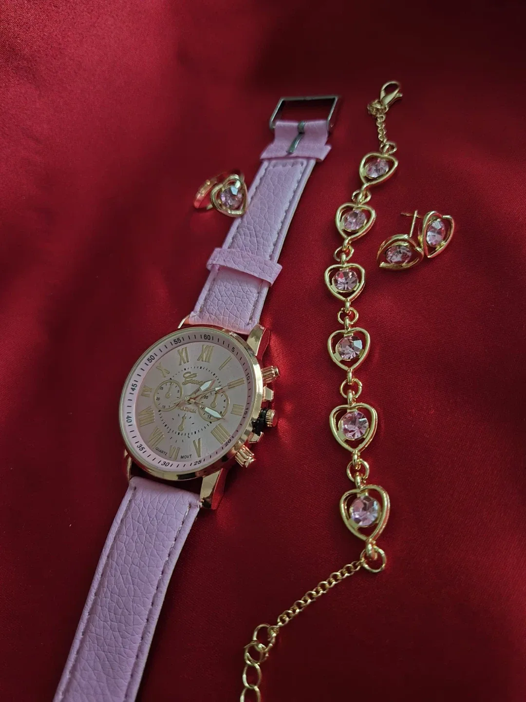 Pink Watch, Bracelet, and Earring Set thumbnail