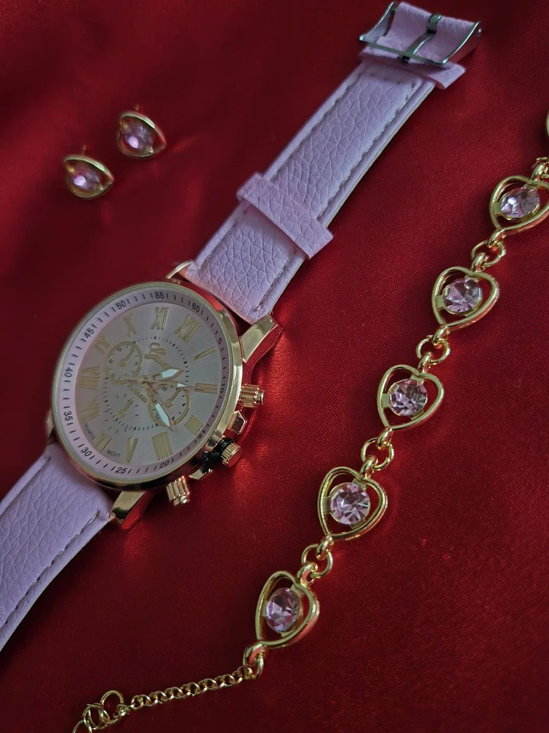 Pink Watch, Bracelet, and Earring Set image indicator(3)