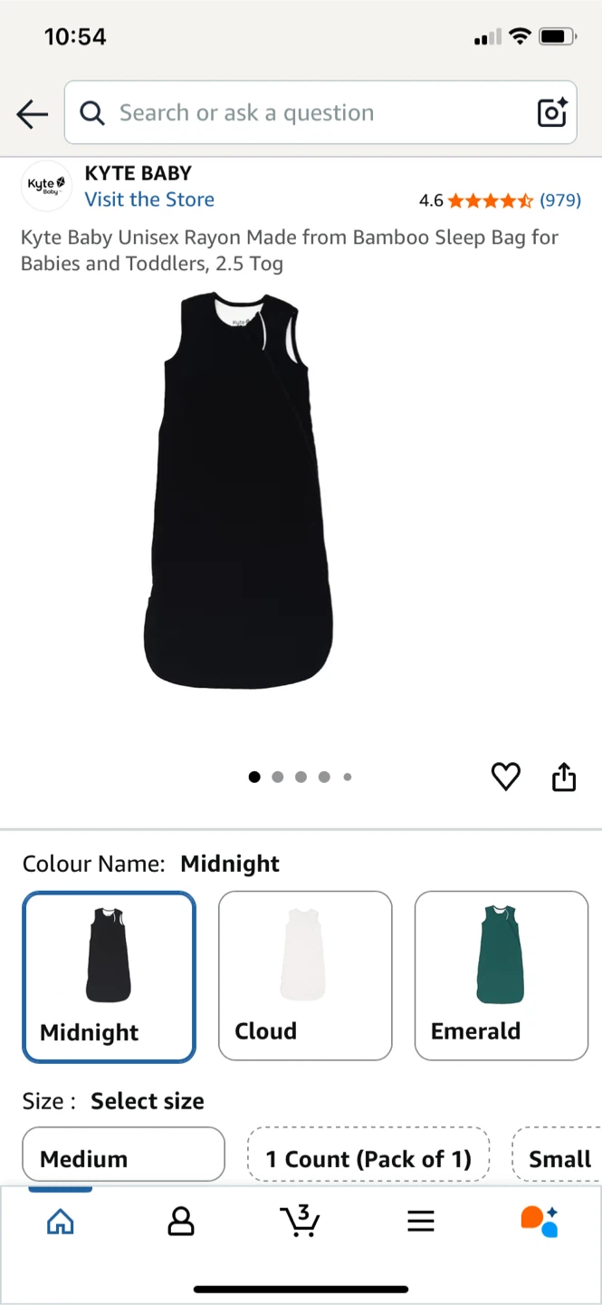 New Kyte Baby Sleep Bag, Medium, Midnight