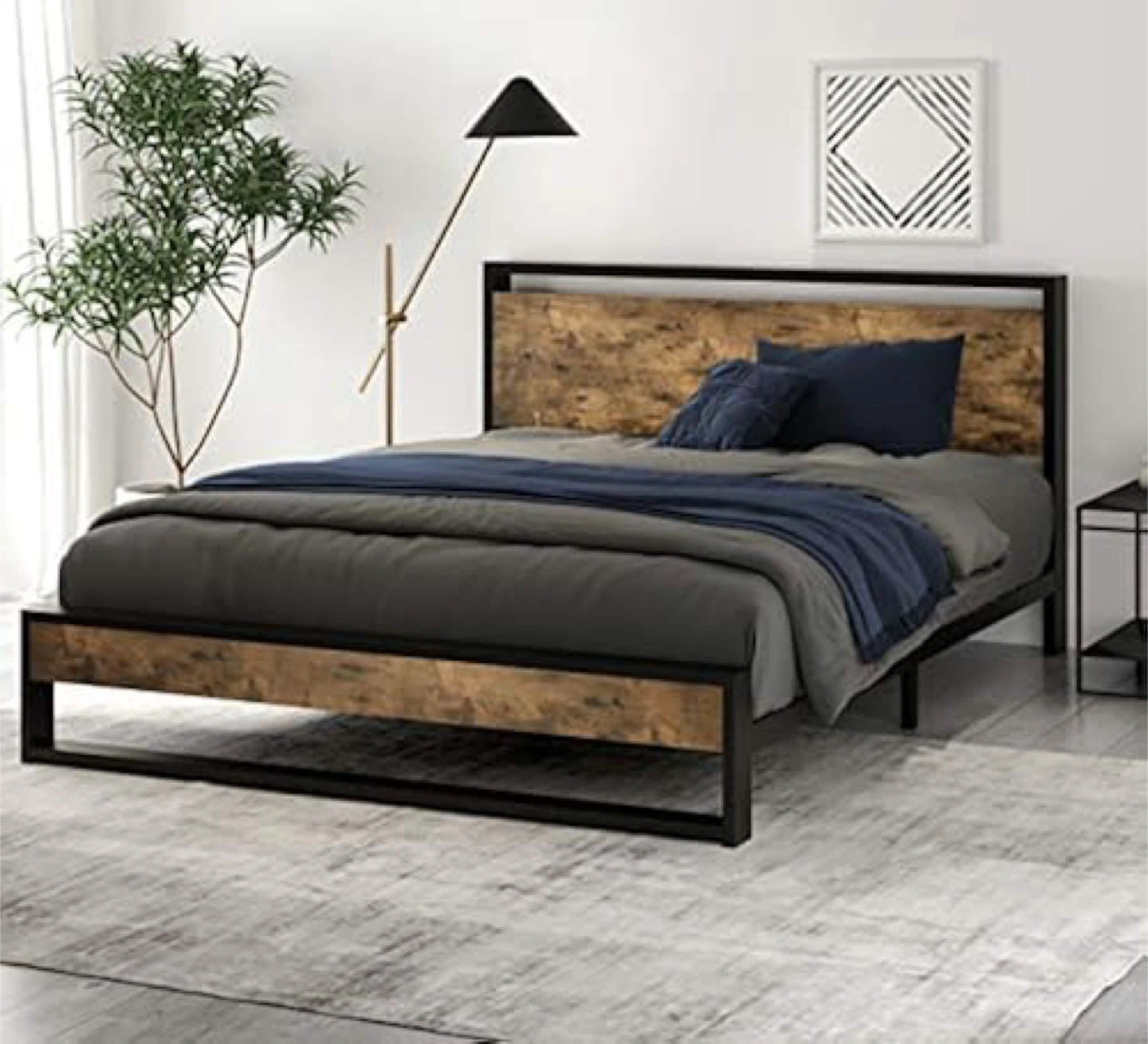 Metal Bed Frame with Wood Headboard - photo 2