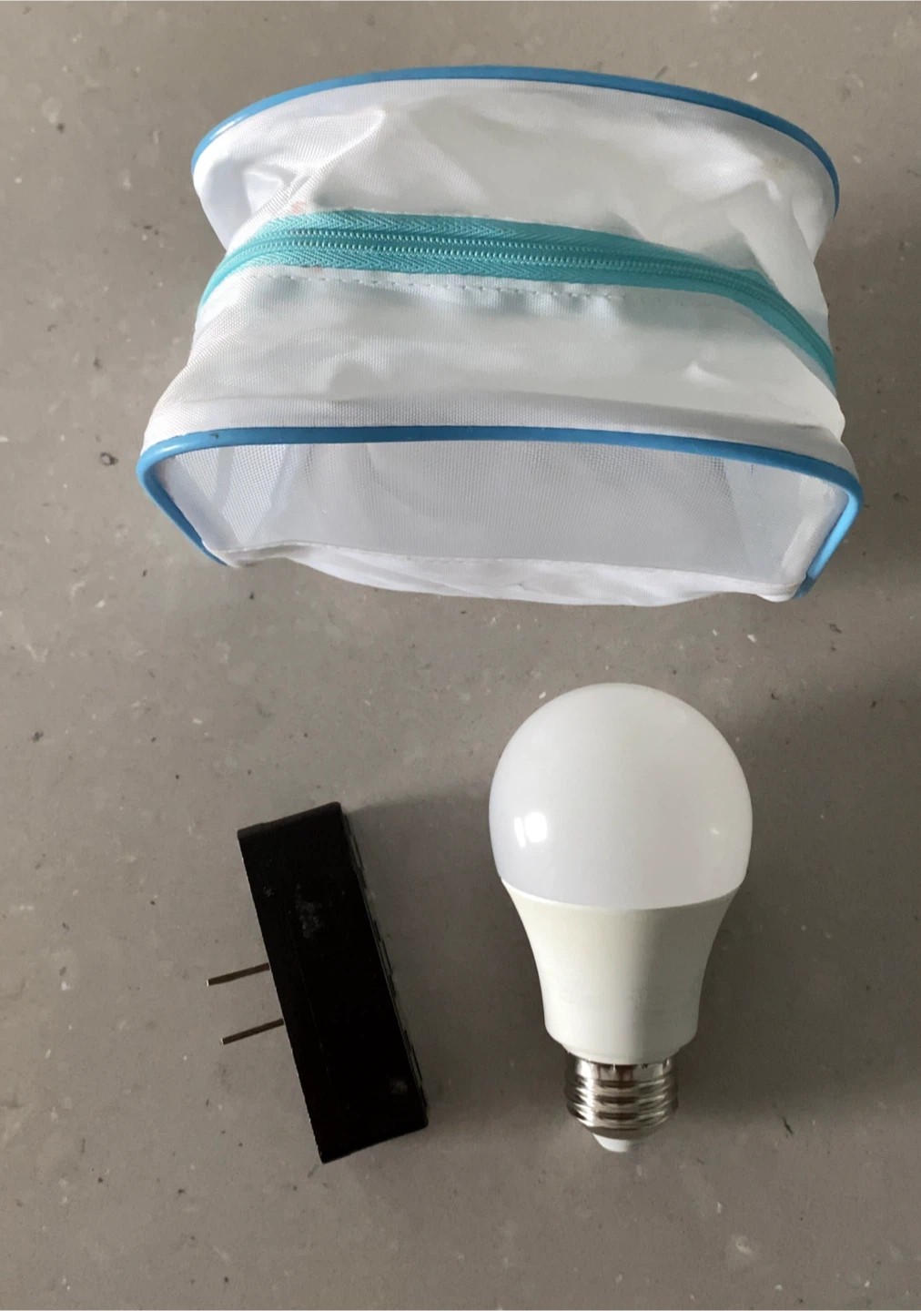 White Light LED Bulb, Multi Outlet Adaptor & Bag