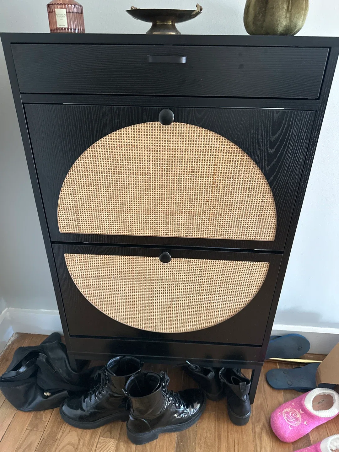 Shoe Cabinet - Dark Brown  with wicker front
