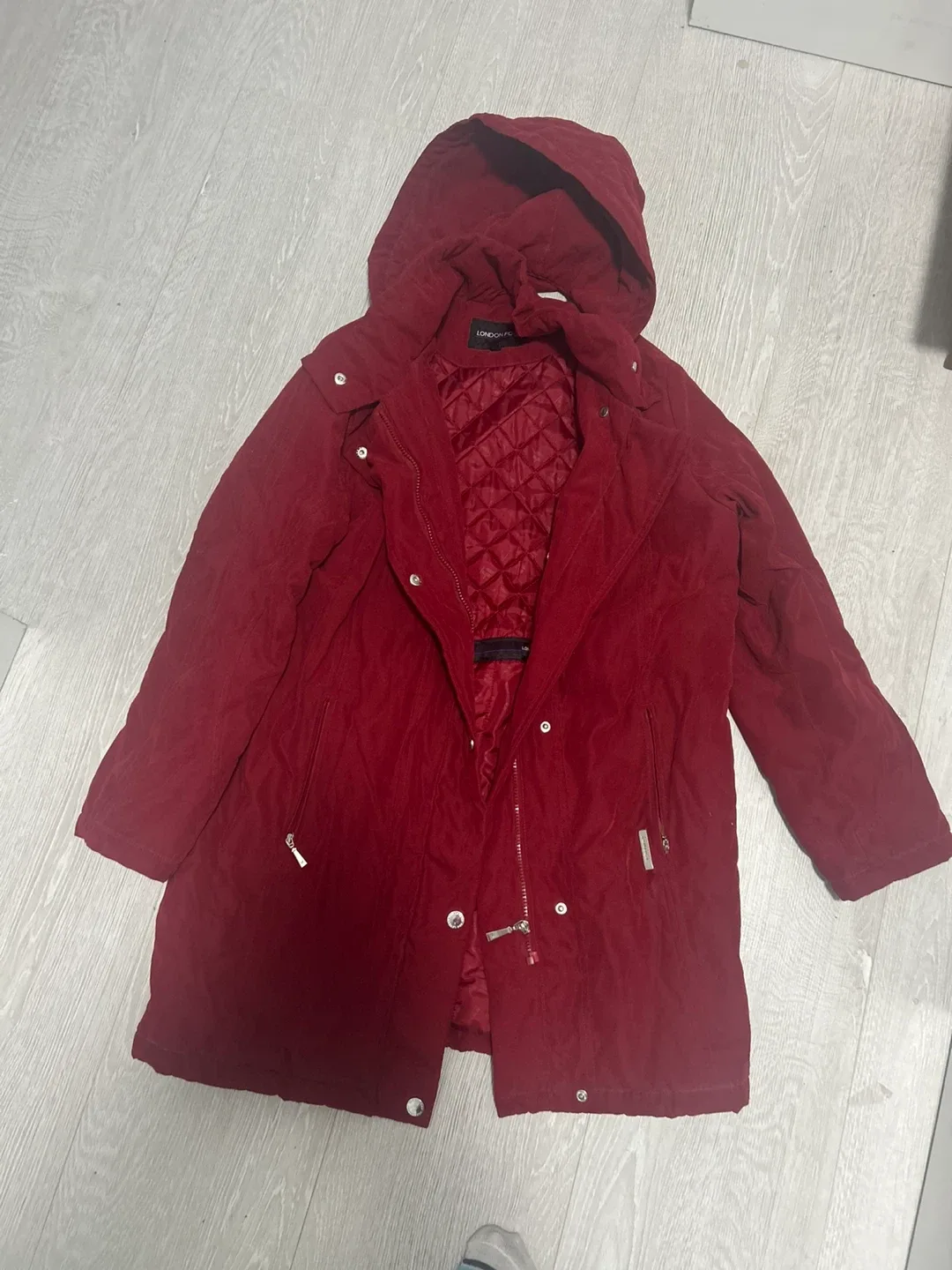London Fog Burgundy Hooded Coat
