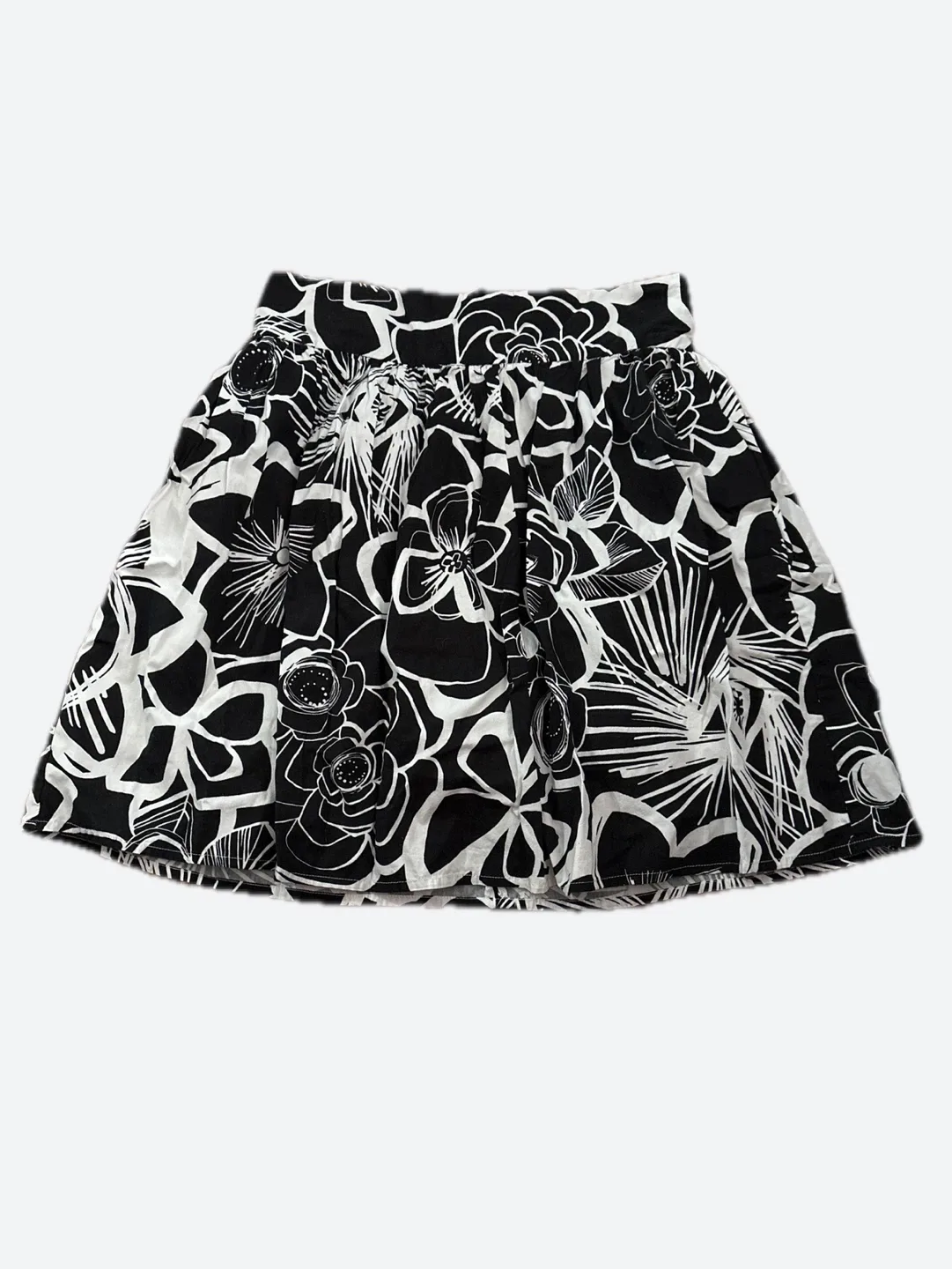 Floral Print Skirt - Black & White