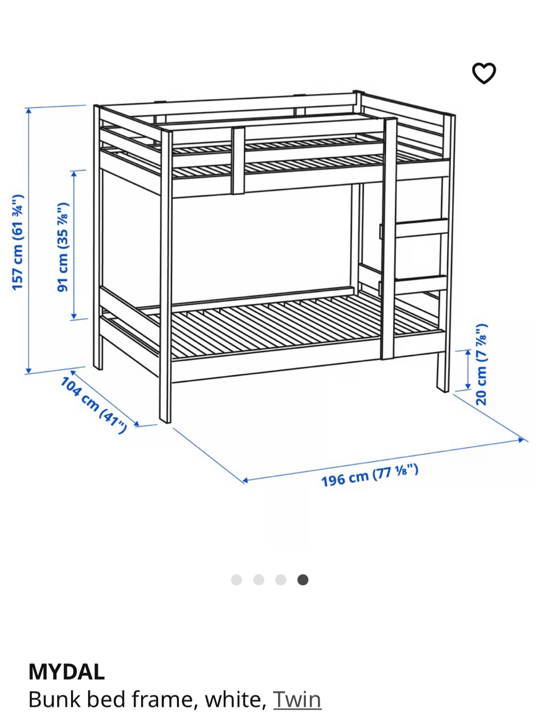 IKEA MYDAL Bunk Bed Frame - White, Twin - photo 3
