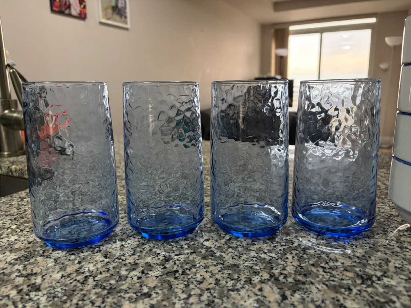 Dinnerware Set: Plates, Bowls & Textured Blue Glasses - photo 3
