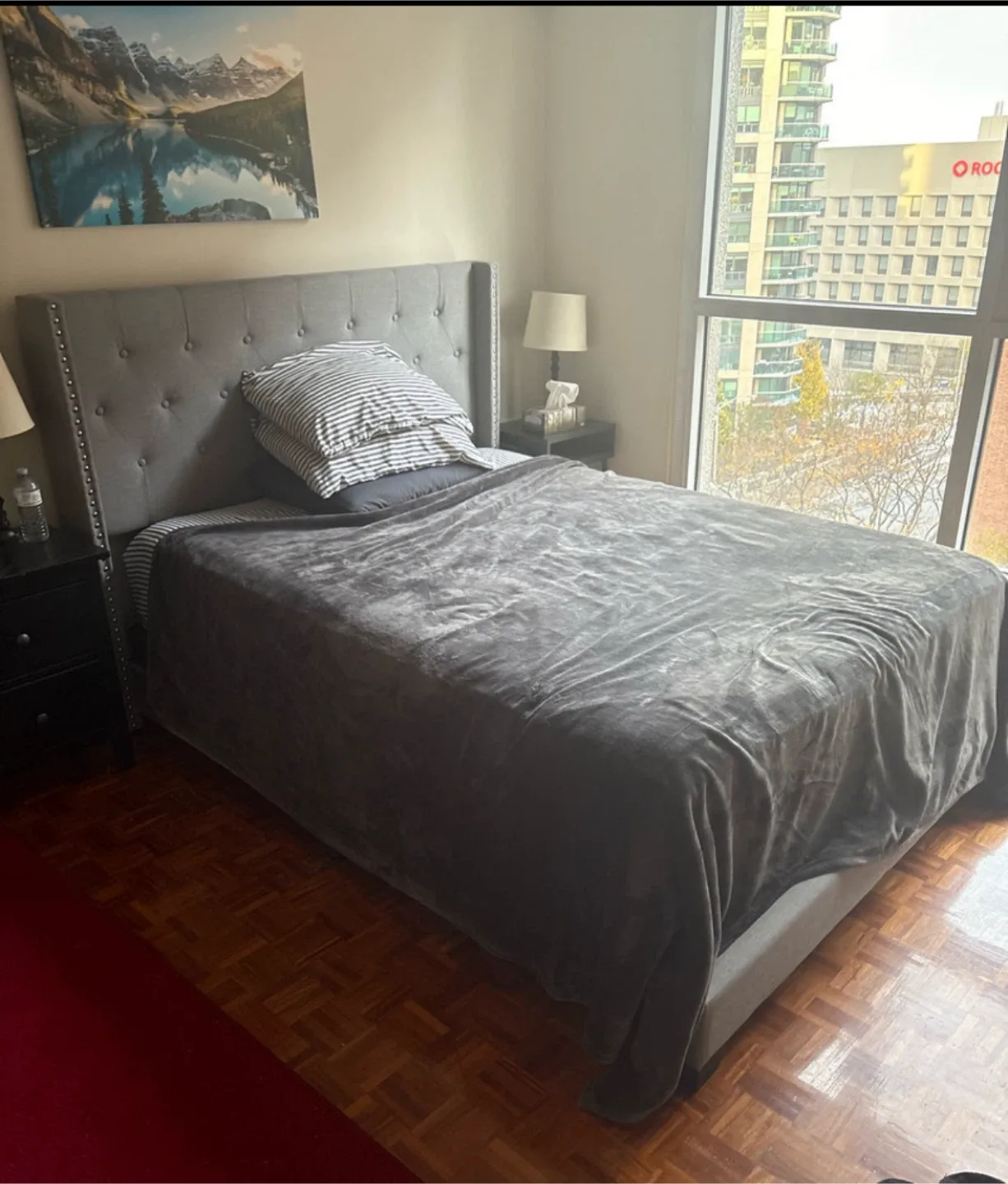 Queen size Bed Frame with Mattress & Foundation .- Grey image indicator(2)