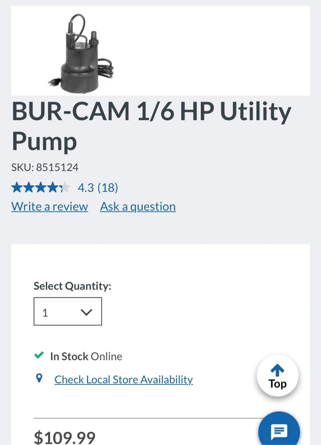 BUR-CAM 1/6 HP Utility Pump - photo 2