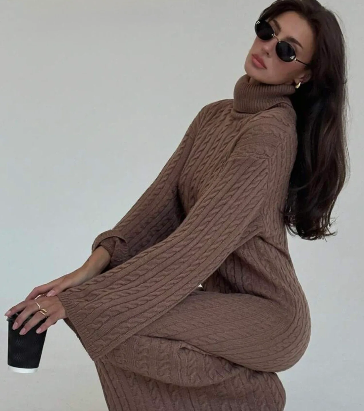 H&M Brown Knit Turtleneck Dress - Size XS image indicator(4)