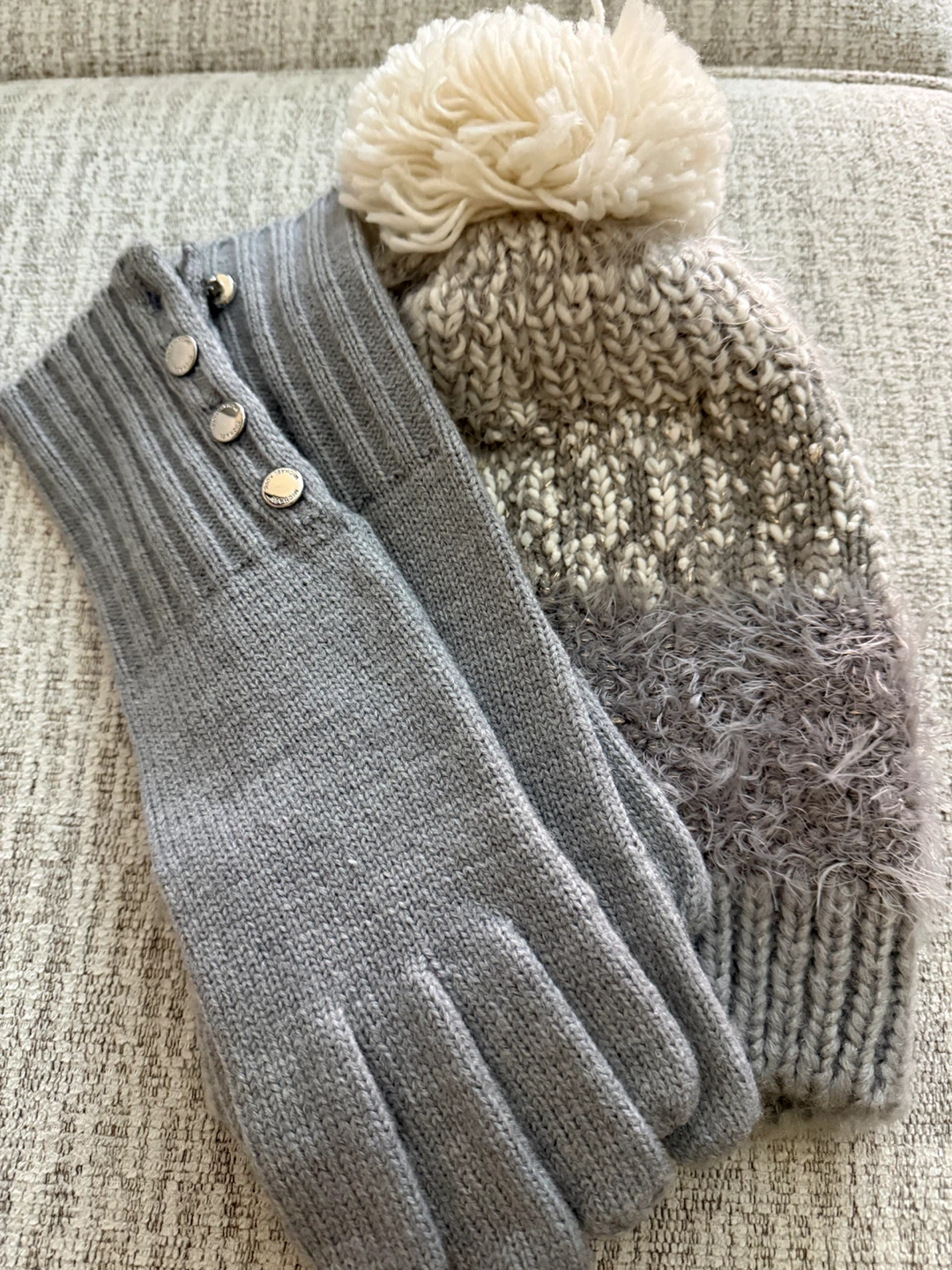 Grey Knit Hat and Gloves Set