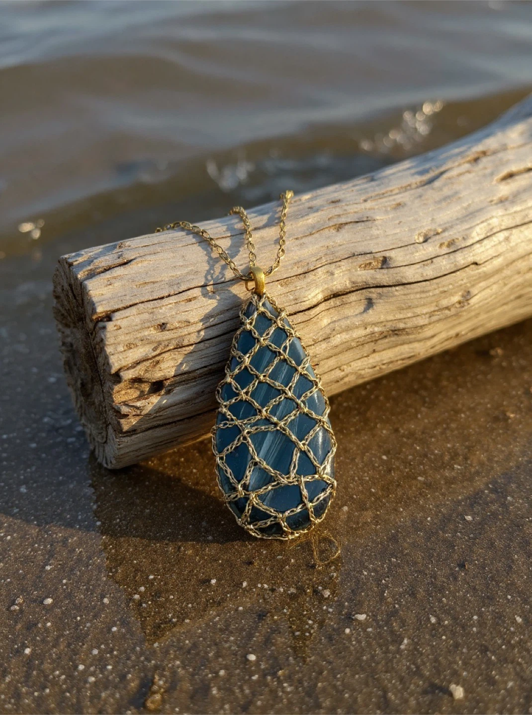 Handmade crocheted amulet with blue Brazilian Agate - photo 2