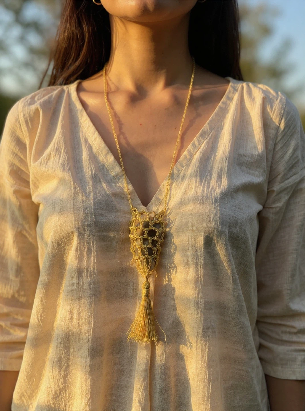 Handmade crocheted amulet with blue Brazilian Agate - photo 3