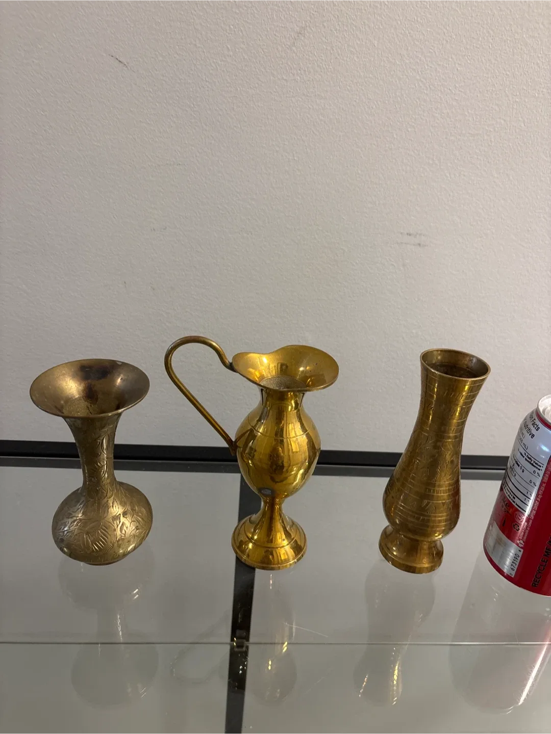 Set of 3 Brass Vases and Pitcher image indicator(5)