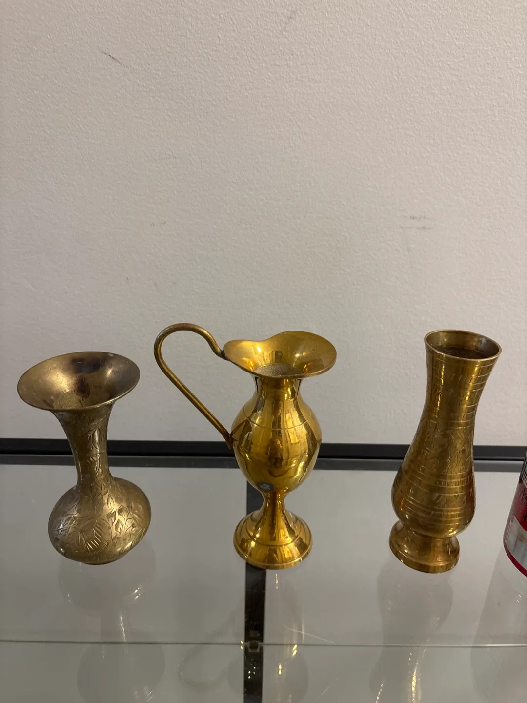 Set of 3 Brass Vases and Pitcher image indicator(2)