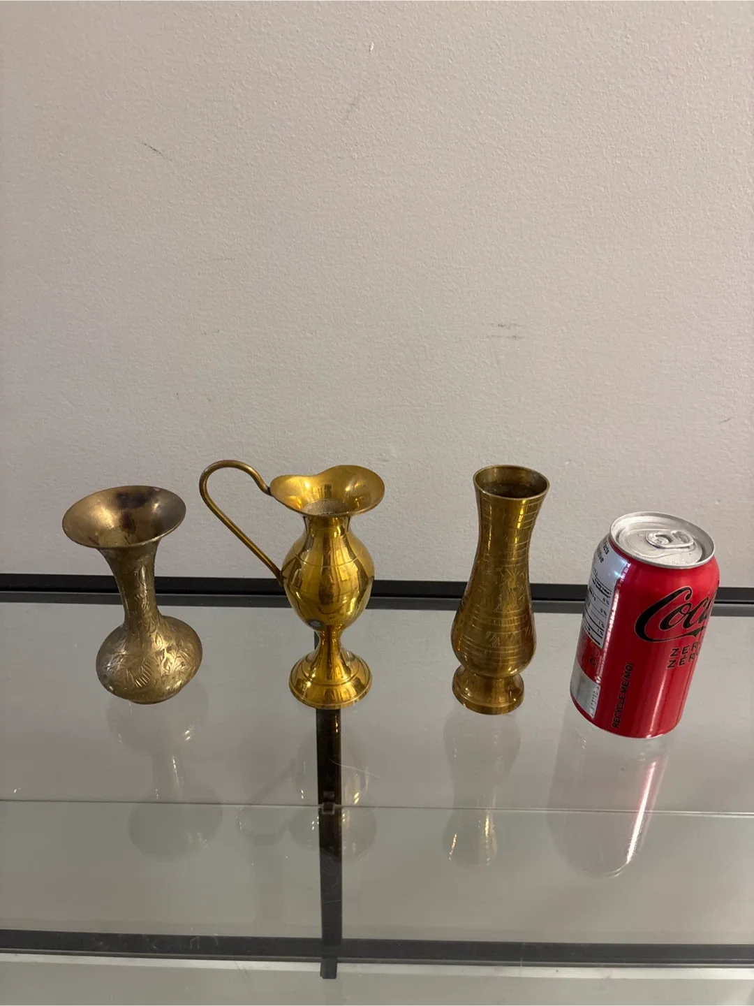 Set of 3 Brass Vases and Pitcher