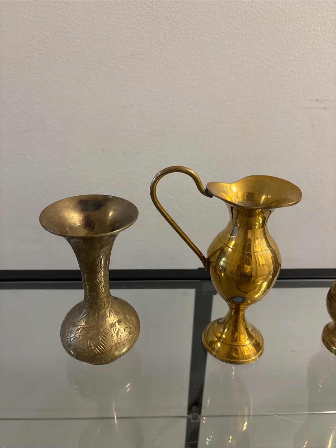 Set of 3 Brass Vases and Pitcher image indicator(6)