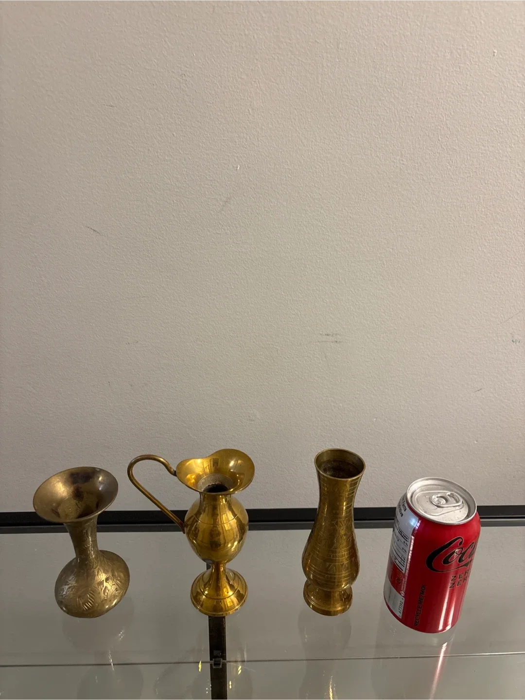 Set of 3 Brass Vases and Pitcher image indicator(3)