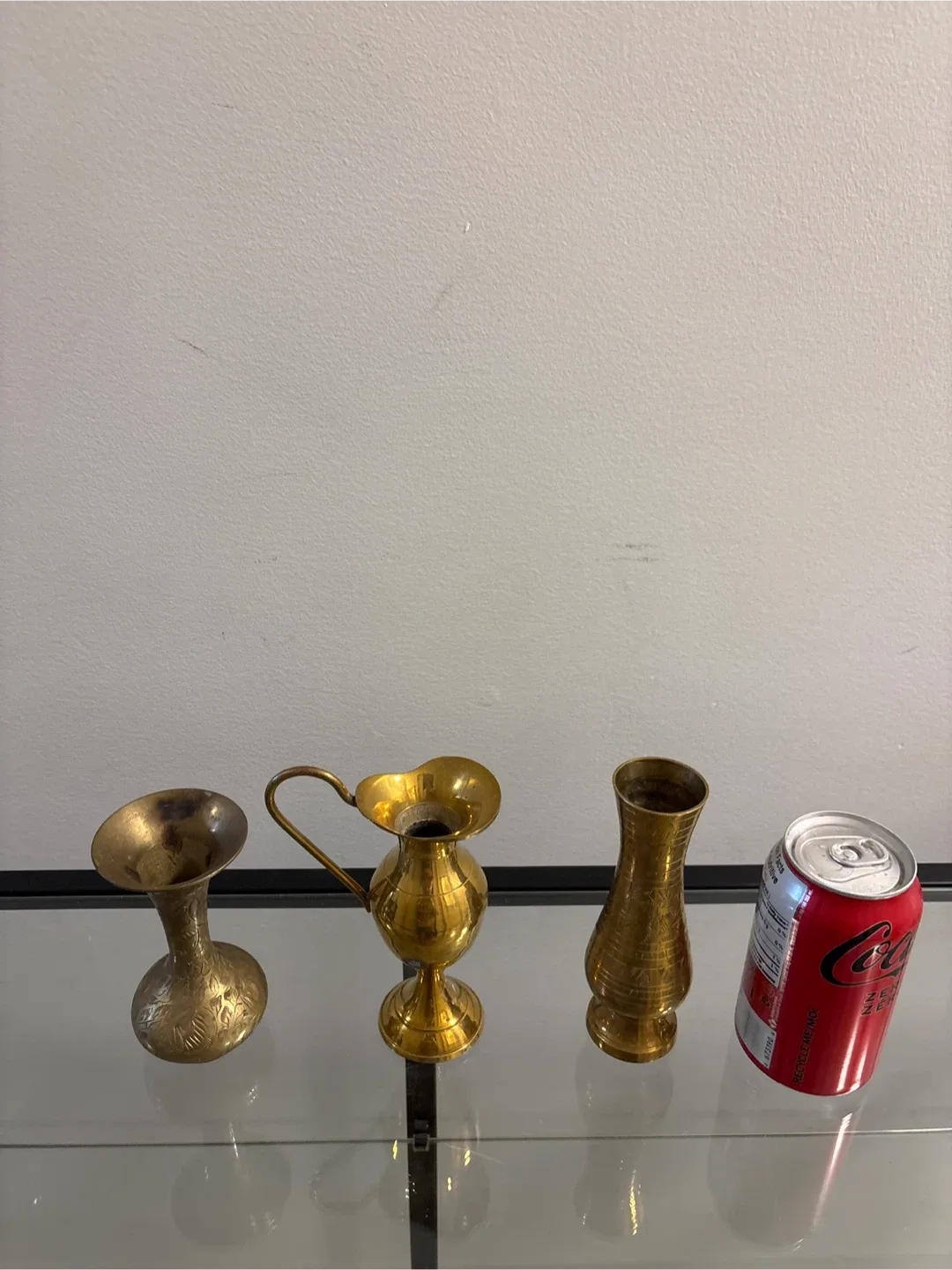 Set of 3 Brass Vases and Pitcher image indicator(4)