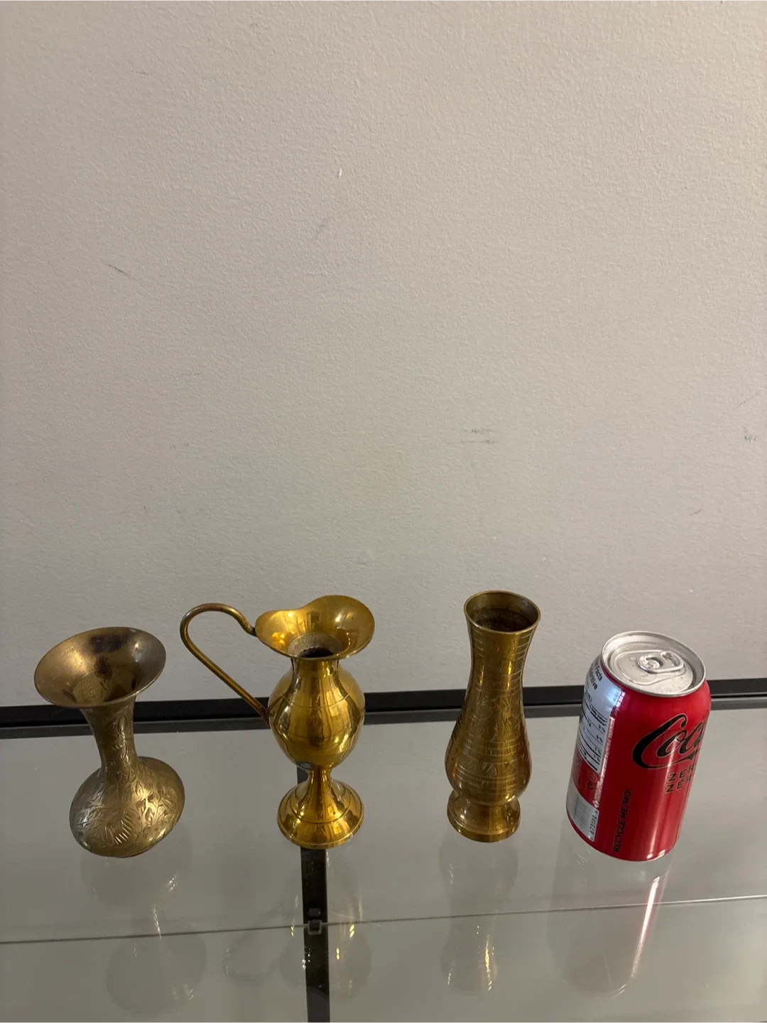 Set of 3 Brass Vases and Pitcher image indicator(8)