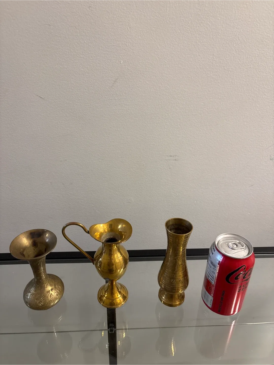 Set of 3 Brass Vases and Pitcher image indicator(9)