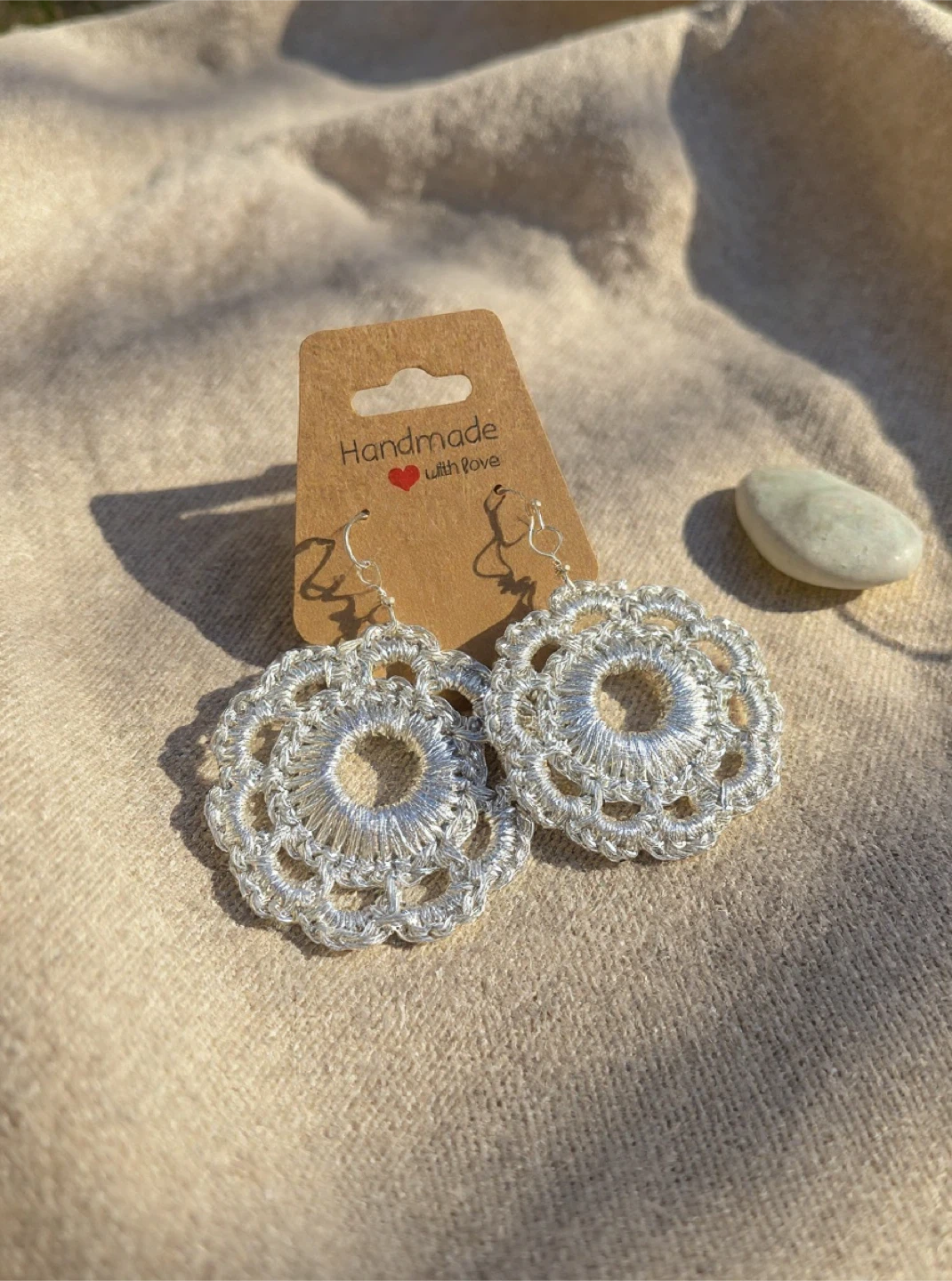 Handmade Silver Crochet Flower Earrings