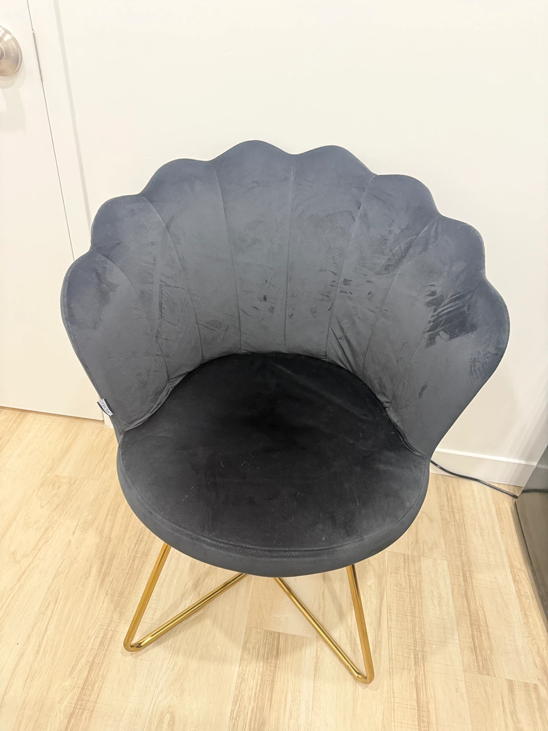 Black Velvet Shell Chair with Gold Legs