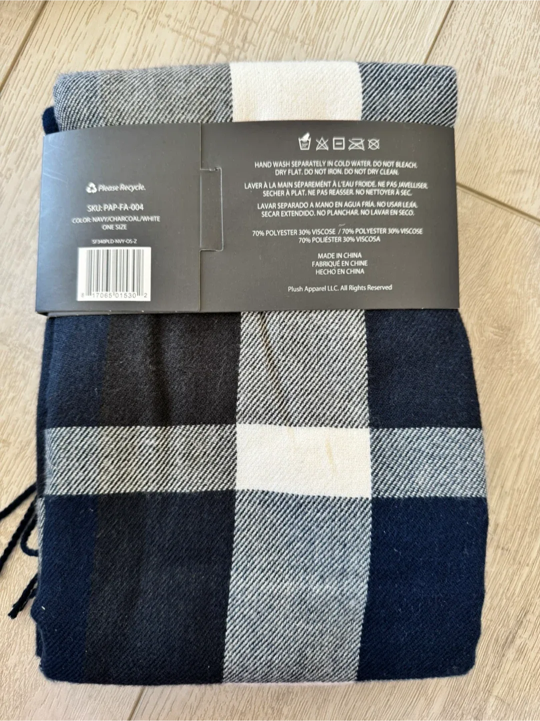 Plush Ultra Soft Plaid Scarf - Navy/Charcoal/White image indicator(2)