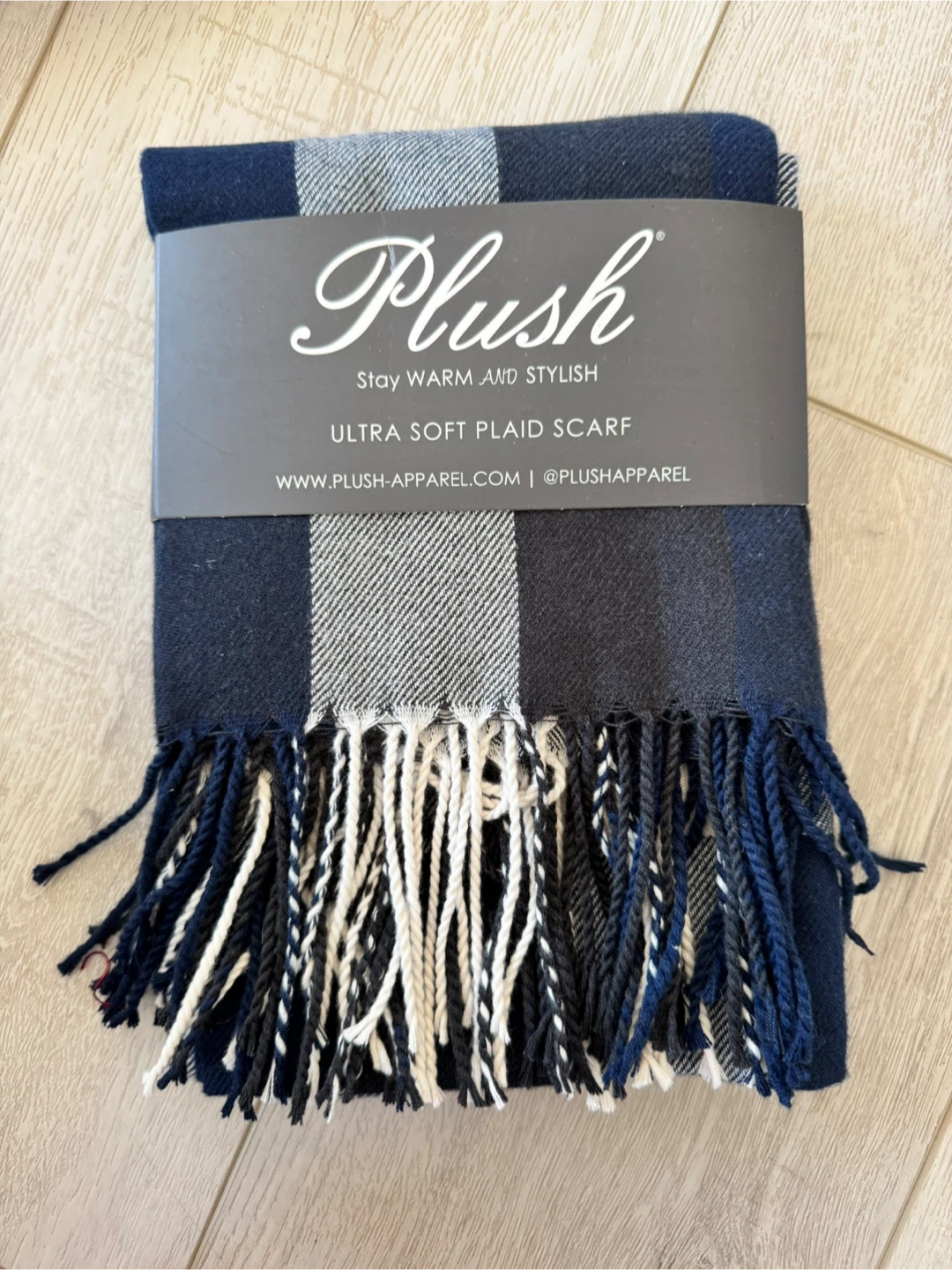 Plush Ultra Soft Plaid Scarf - Navy/Charcoal/White