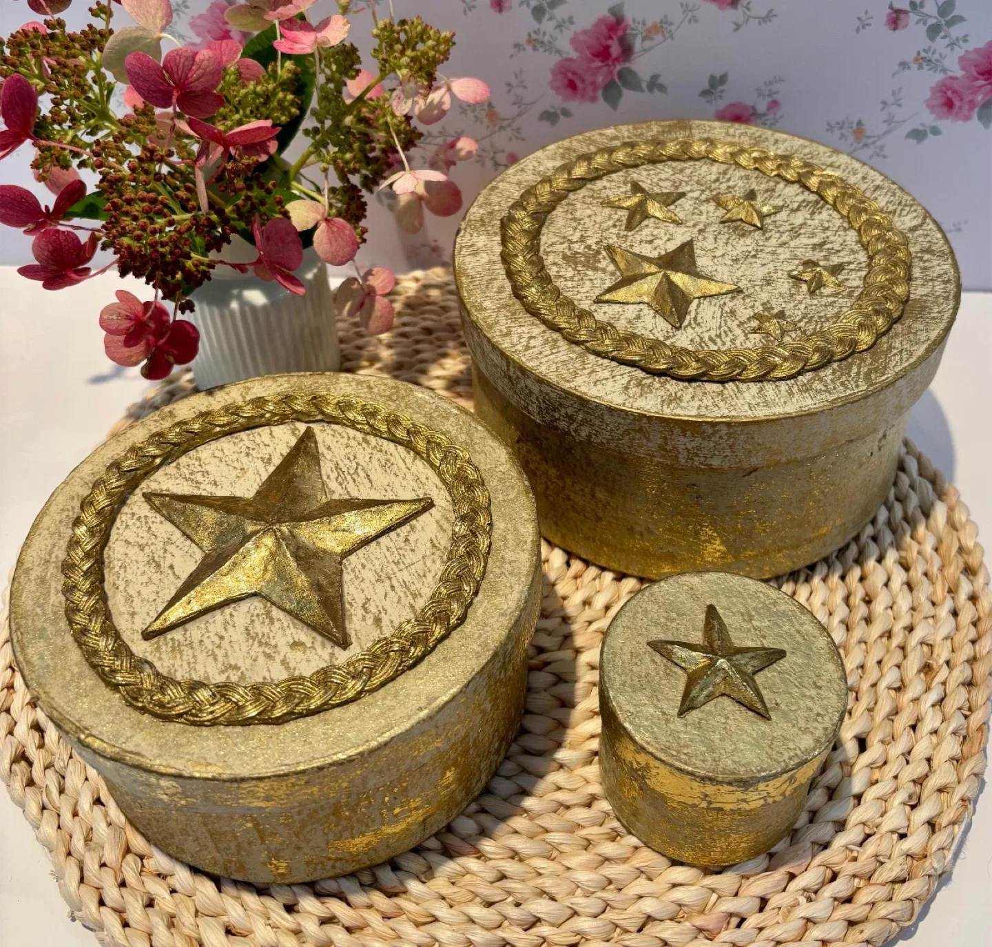 Decorative Gold Star Nesting Boxes - Set of 3