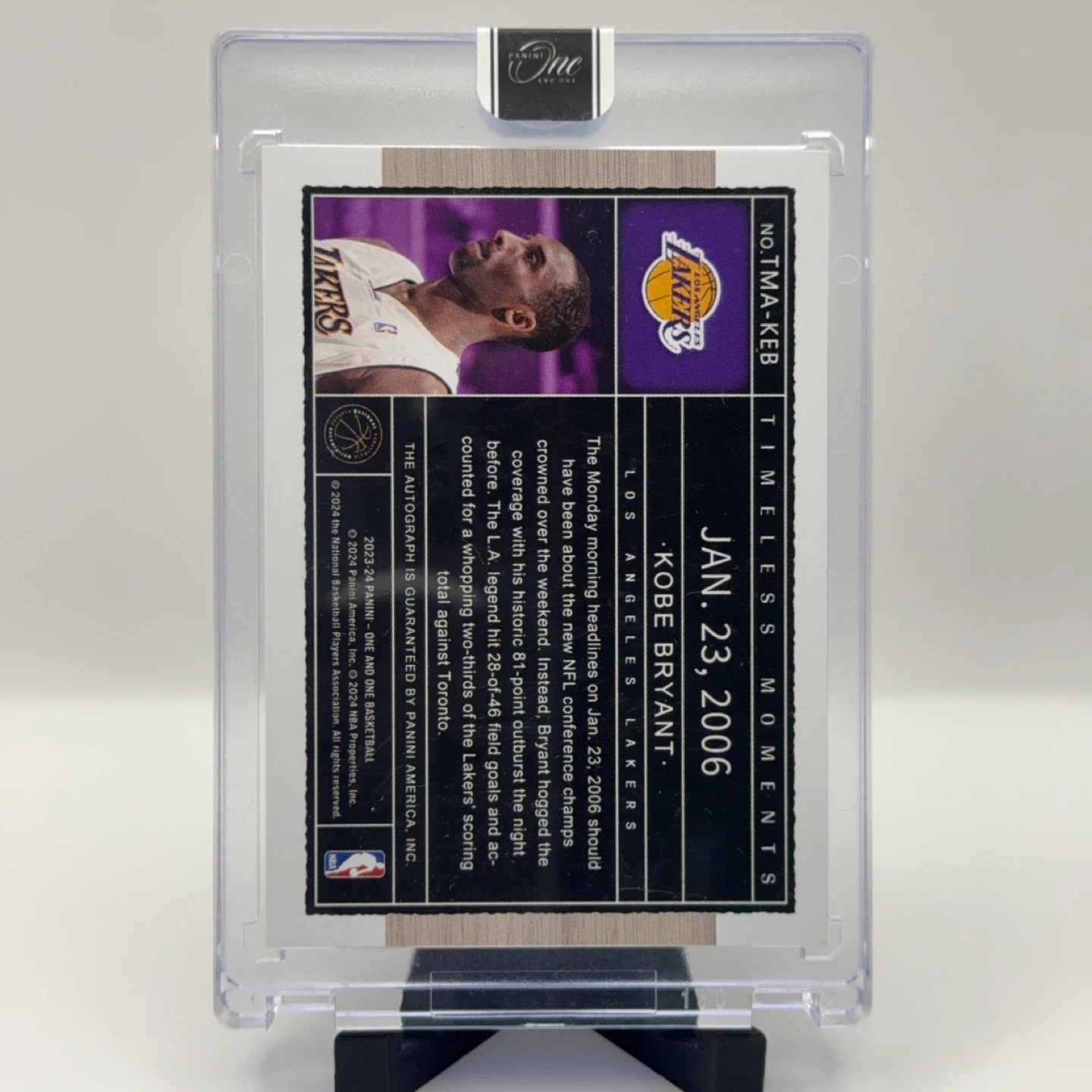 Kobe Bryant Autographed Panini One Card /3 - photo 3