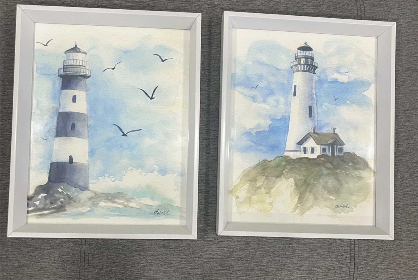 Framed Lighthouse Watercolor Art Prints (Set of 2)