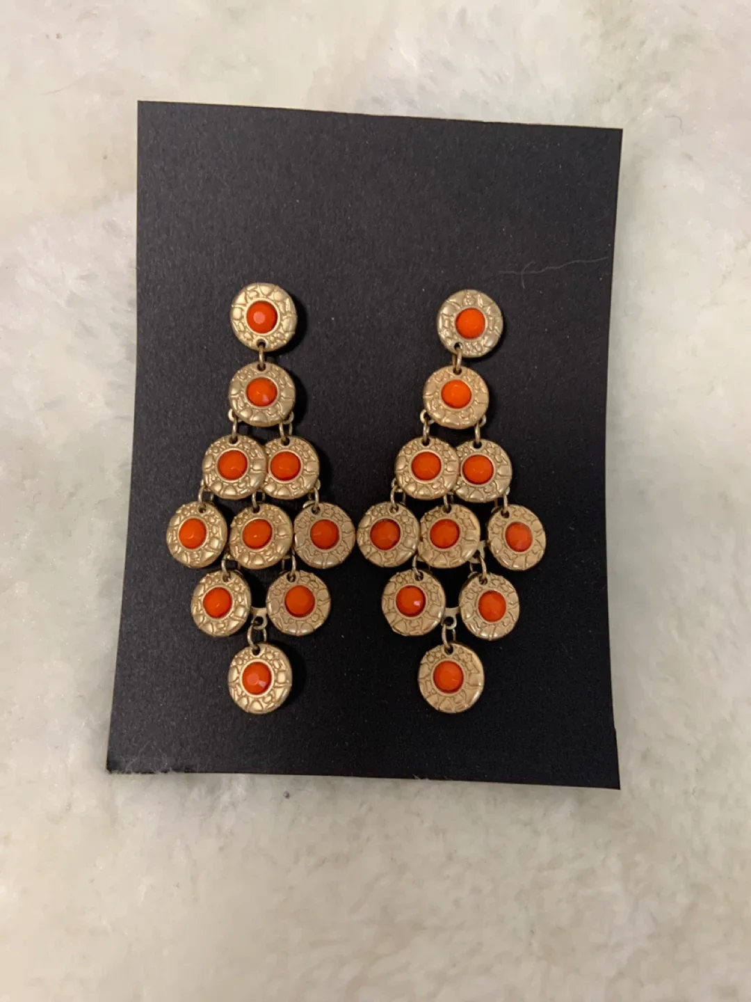 Orange & Gold Tone Dangle Earrings