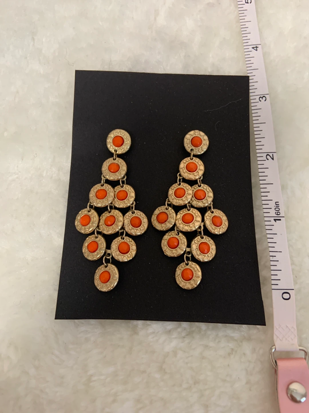 Orange & Gold Tone Dangle Earrings - photo 2