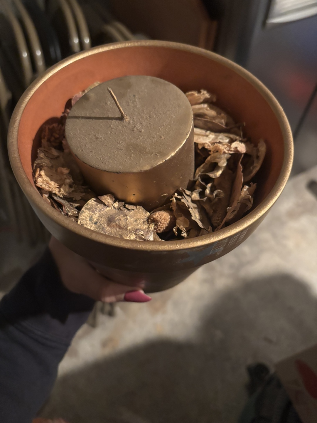 Hand-Painted Gold Star Pot with Candle - photo 2