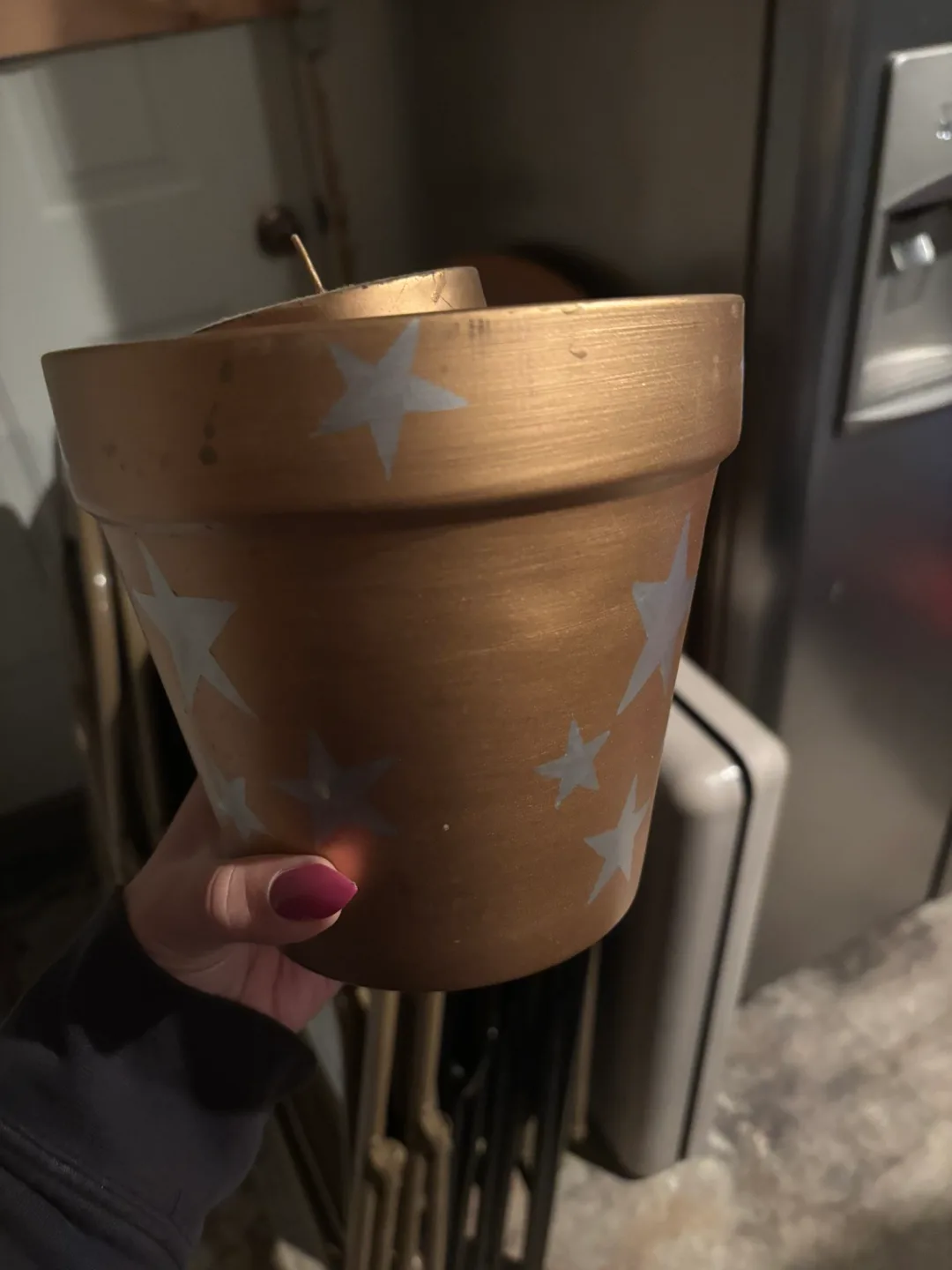Hand-Painted Gold Star Pot with Candle