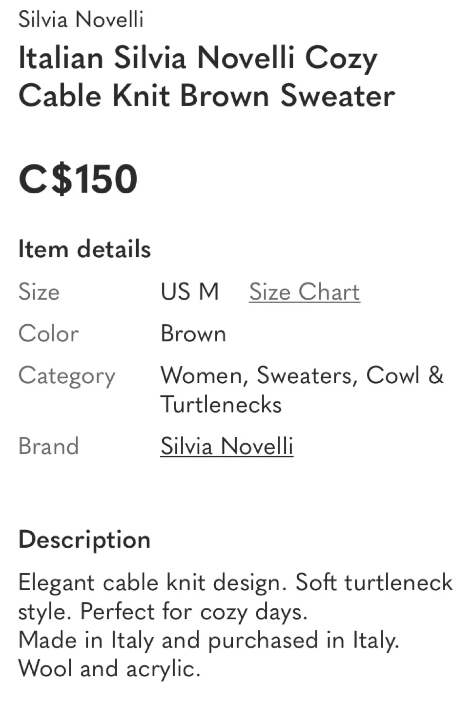 Silvia Novelli Italian Cable Knit Turtleneck Sweater image indicator(7)