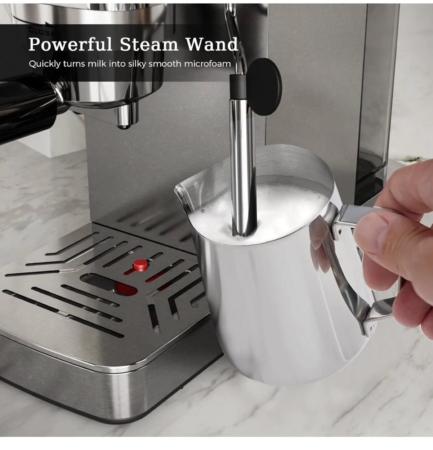 Kismile Espresso Machine with Milk Frother - Stainless Steel image indicator(5)