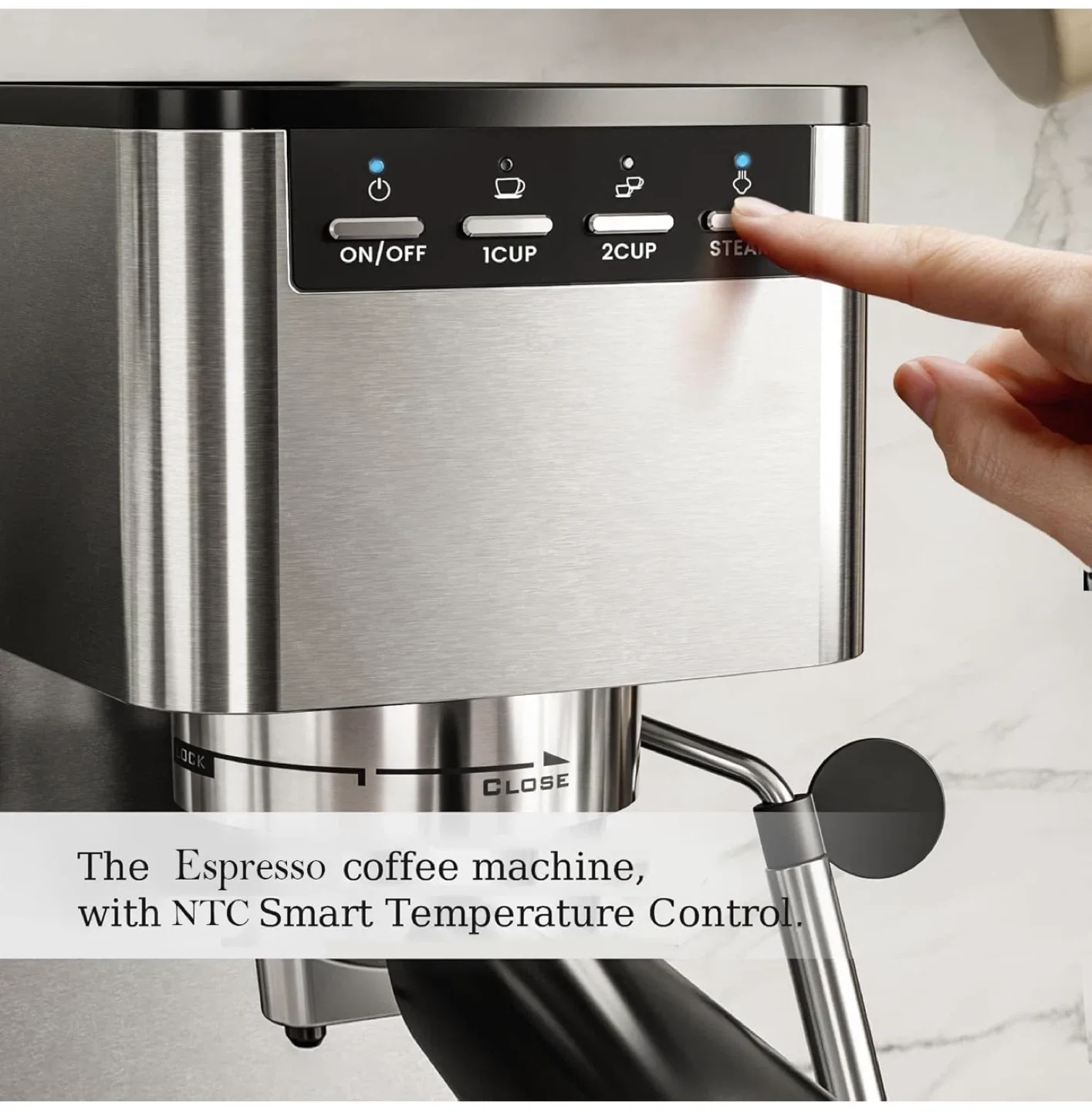 Kismile Espresso Machine with Milk Frother - Stainless Steel image indicator(2)