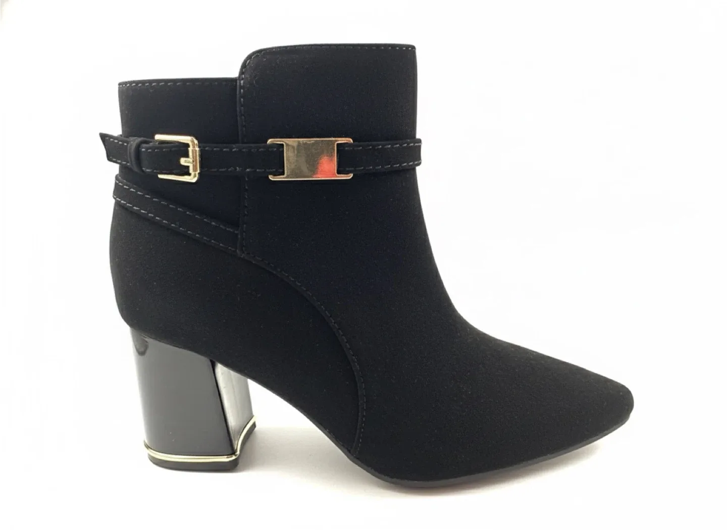 Black Ankle Booties with Block Heel
