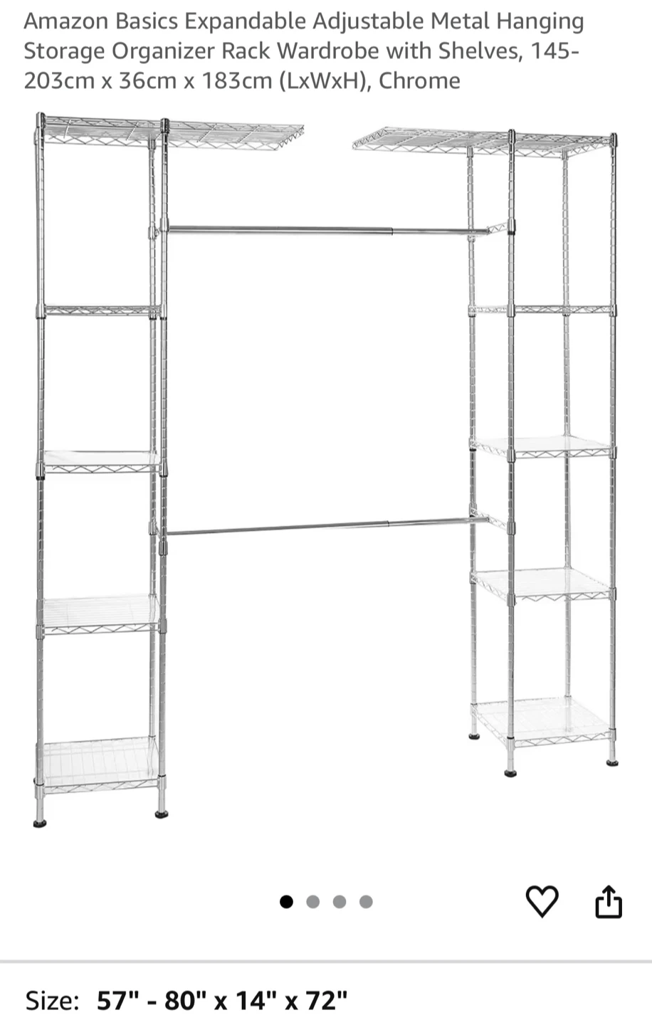 Amazon Basics Expandable Closet Organizer, Chrome