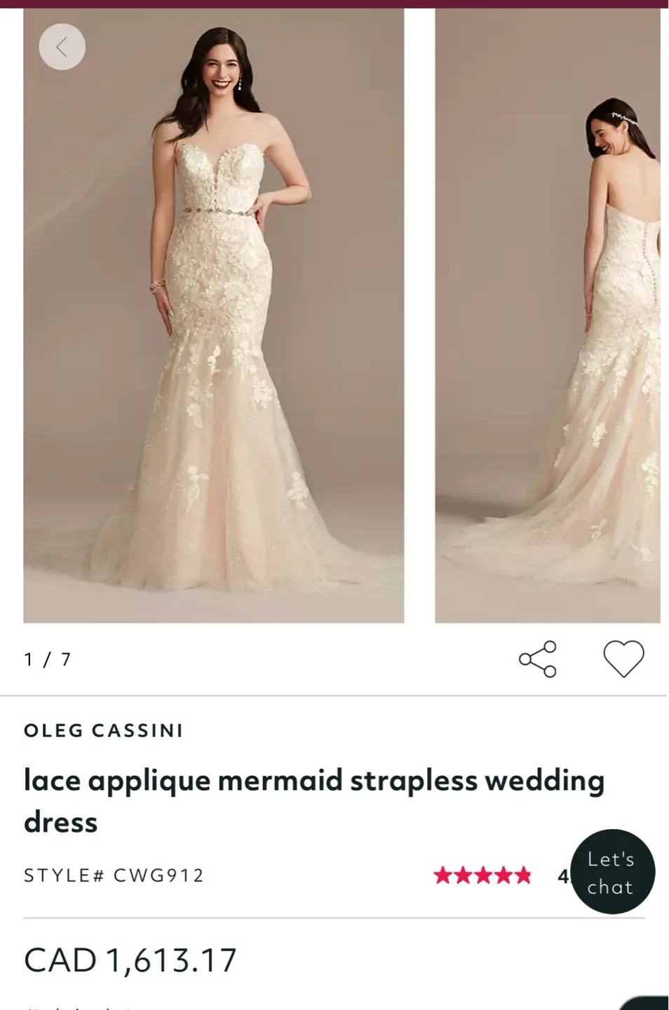 Oleg Cassini Lace Applique Mermaid Wedding Dress CWG912 image indicator(3)