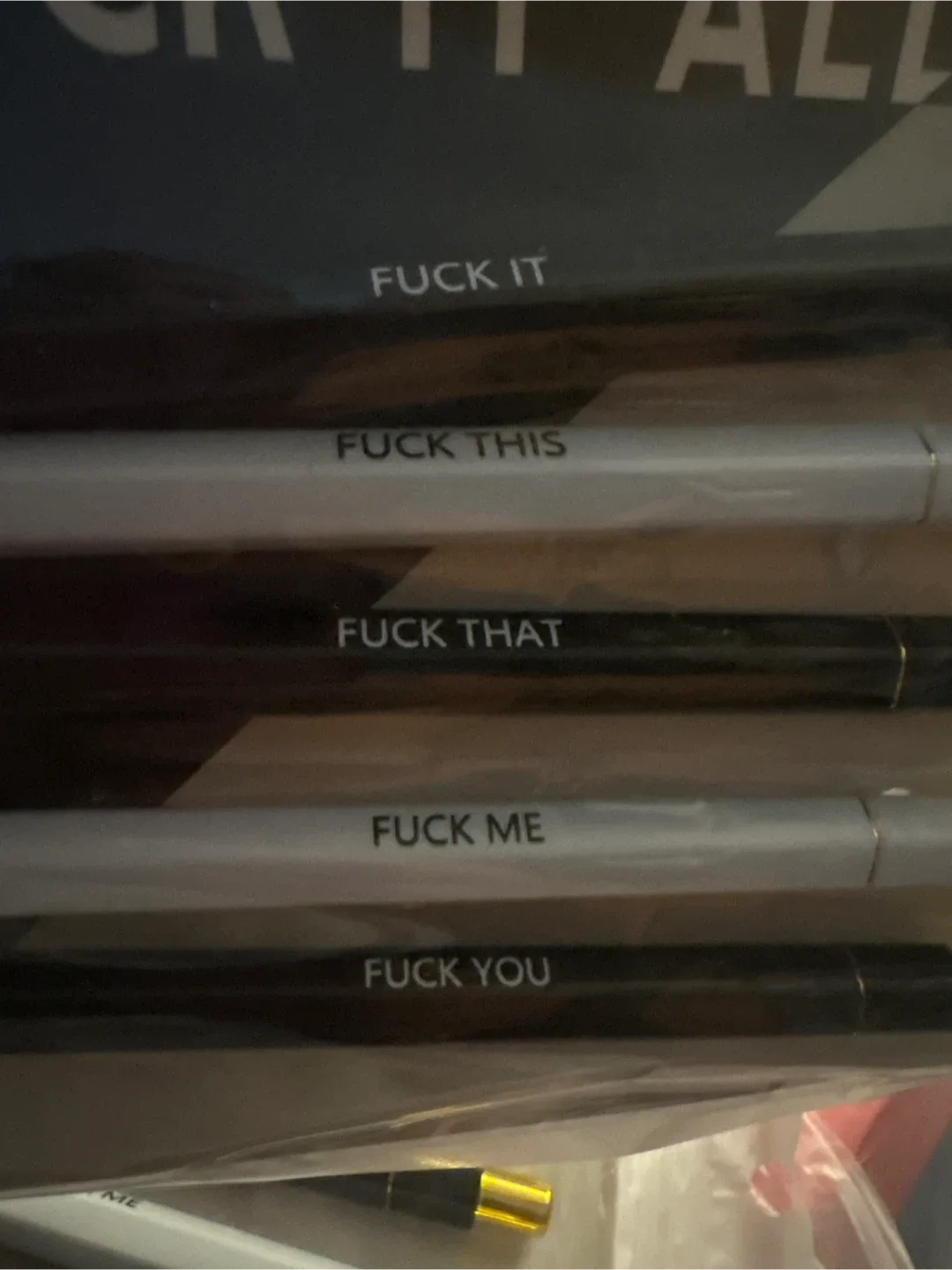 A set of 5 F*CK IT ALL ball point  pens   NEW image indicator(2)