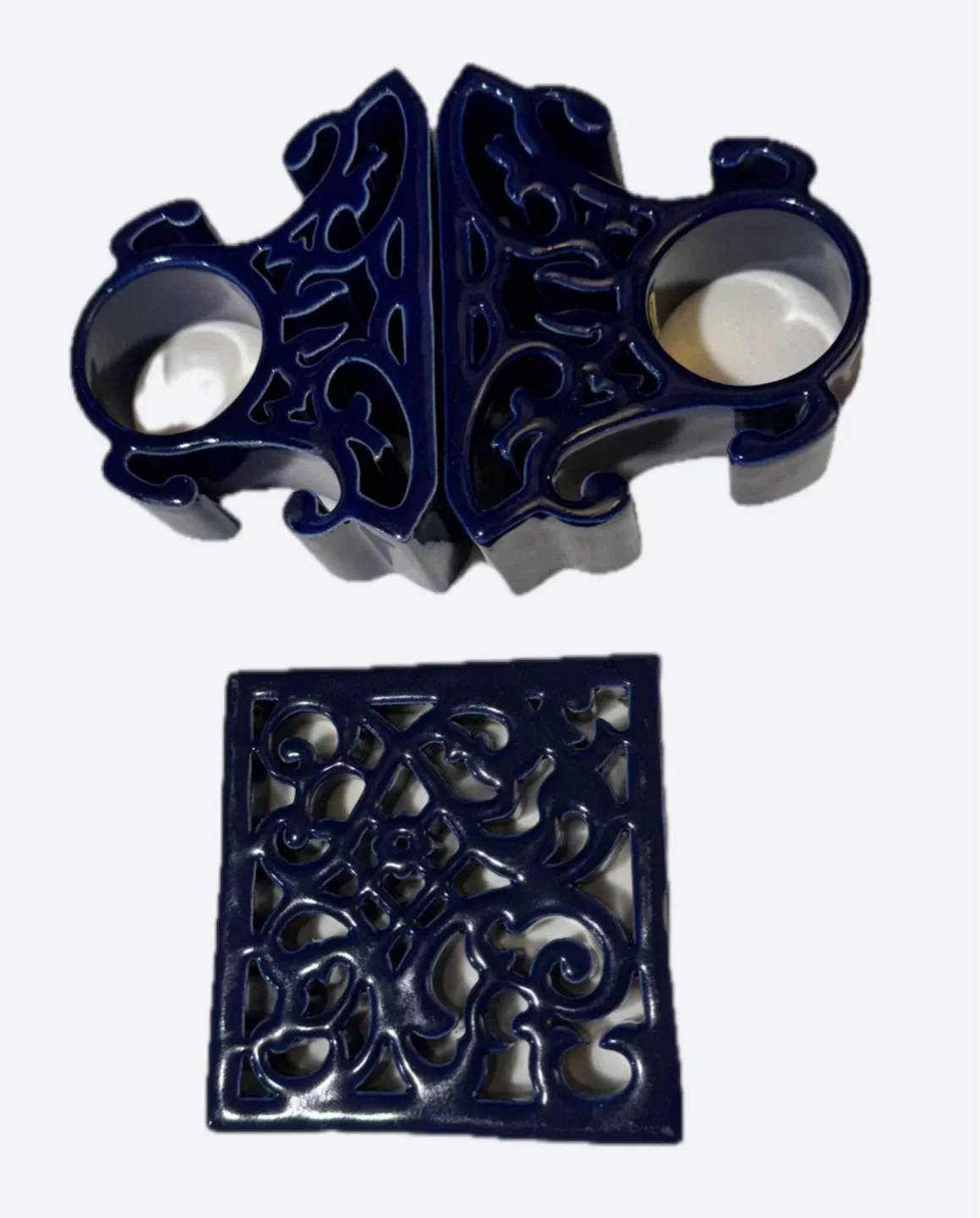 1 Dark Blue Coaster +2 candle/ wine holders/ Made in 🇨🇦 image indicator(4)