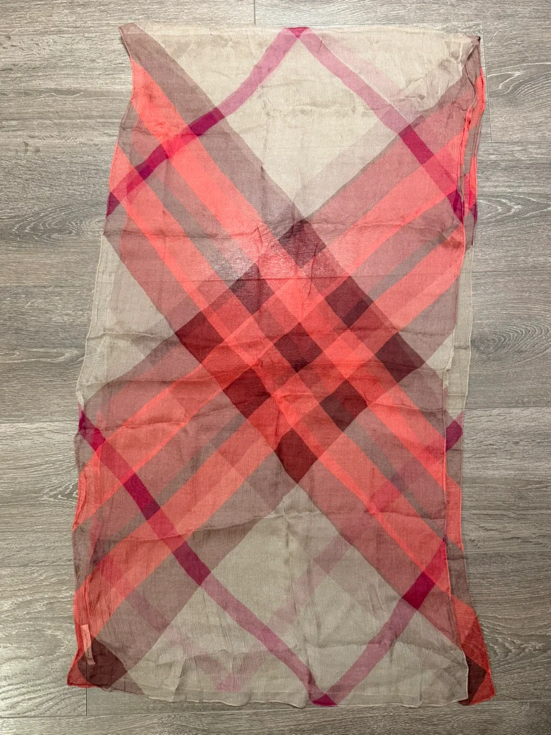 BURBERRY Lightweight Check Silk Scarf Raspberry Red image indicator(3)