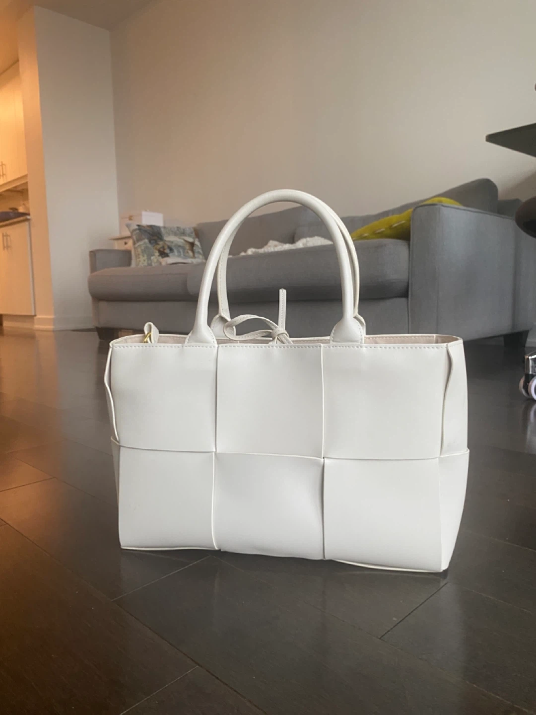 Bottega Veneta style White Leather Tote Bag