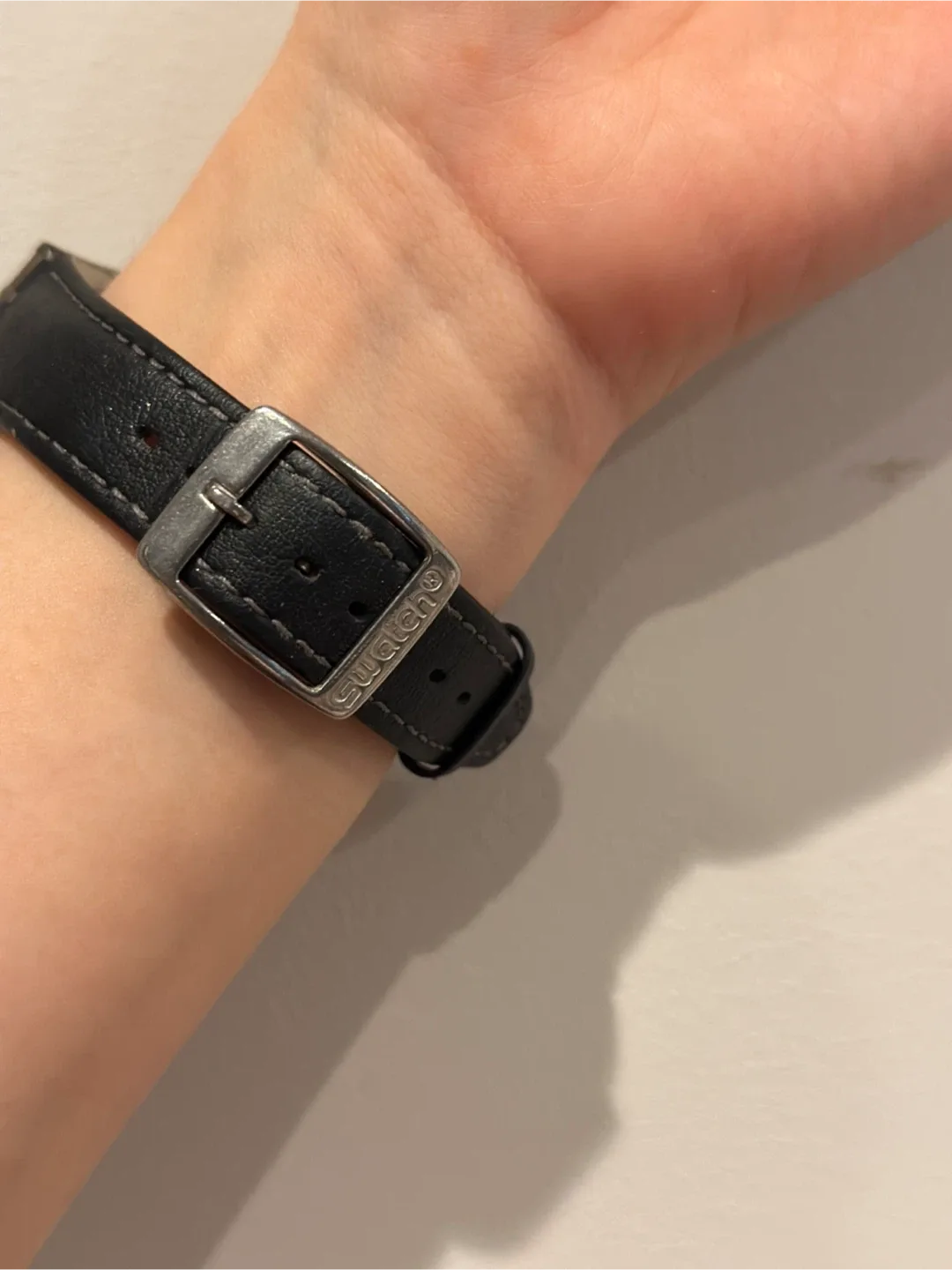 Swatch Watch with Black Leather Band image indicator(2)