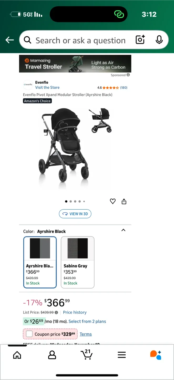 Evenflo Pivot Xpand Modular Stroller - Black