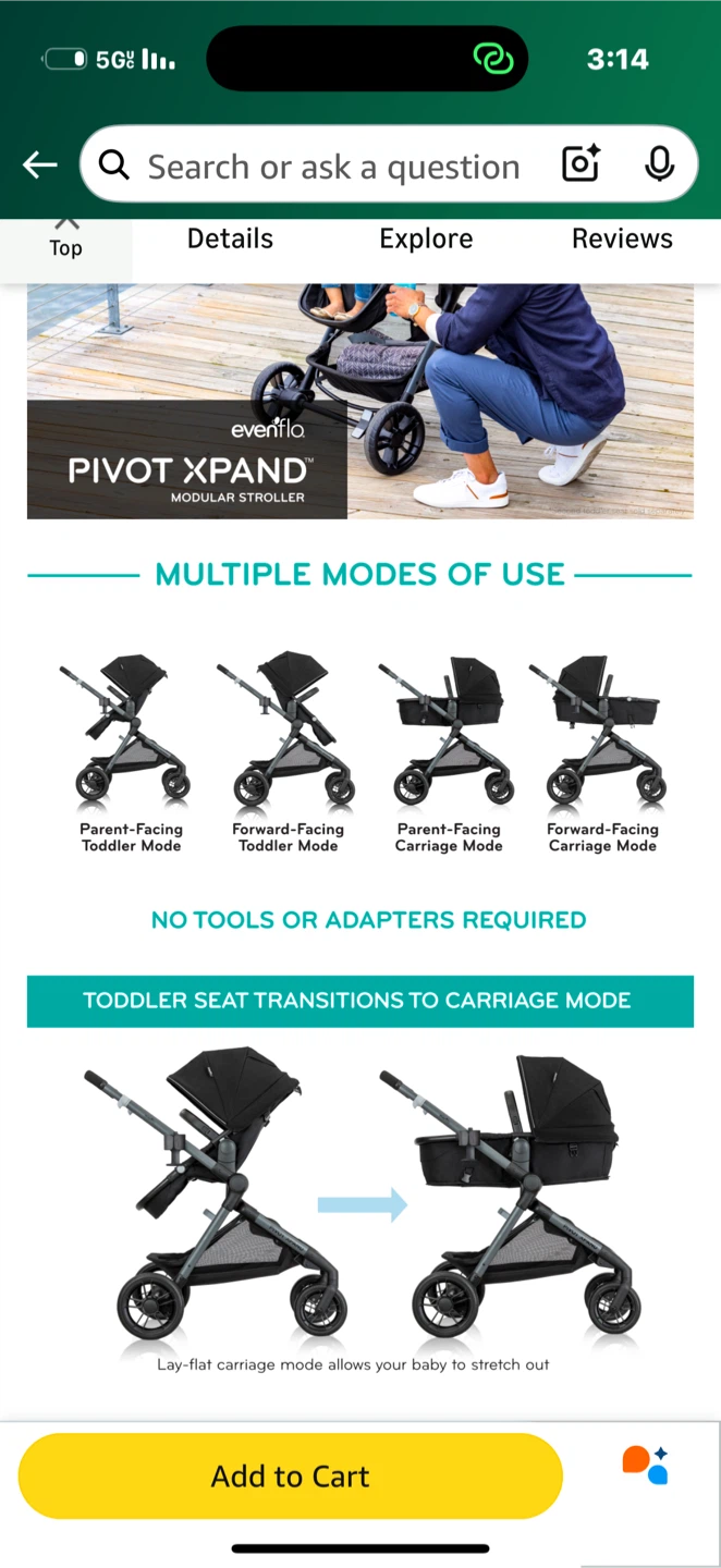 Evenflo Pivot Xpand Modular Stroller - Black - photo 3