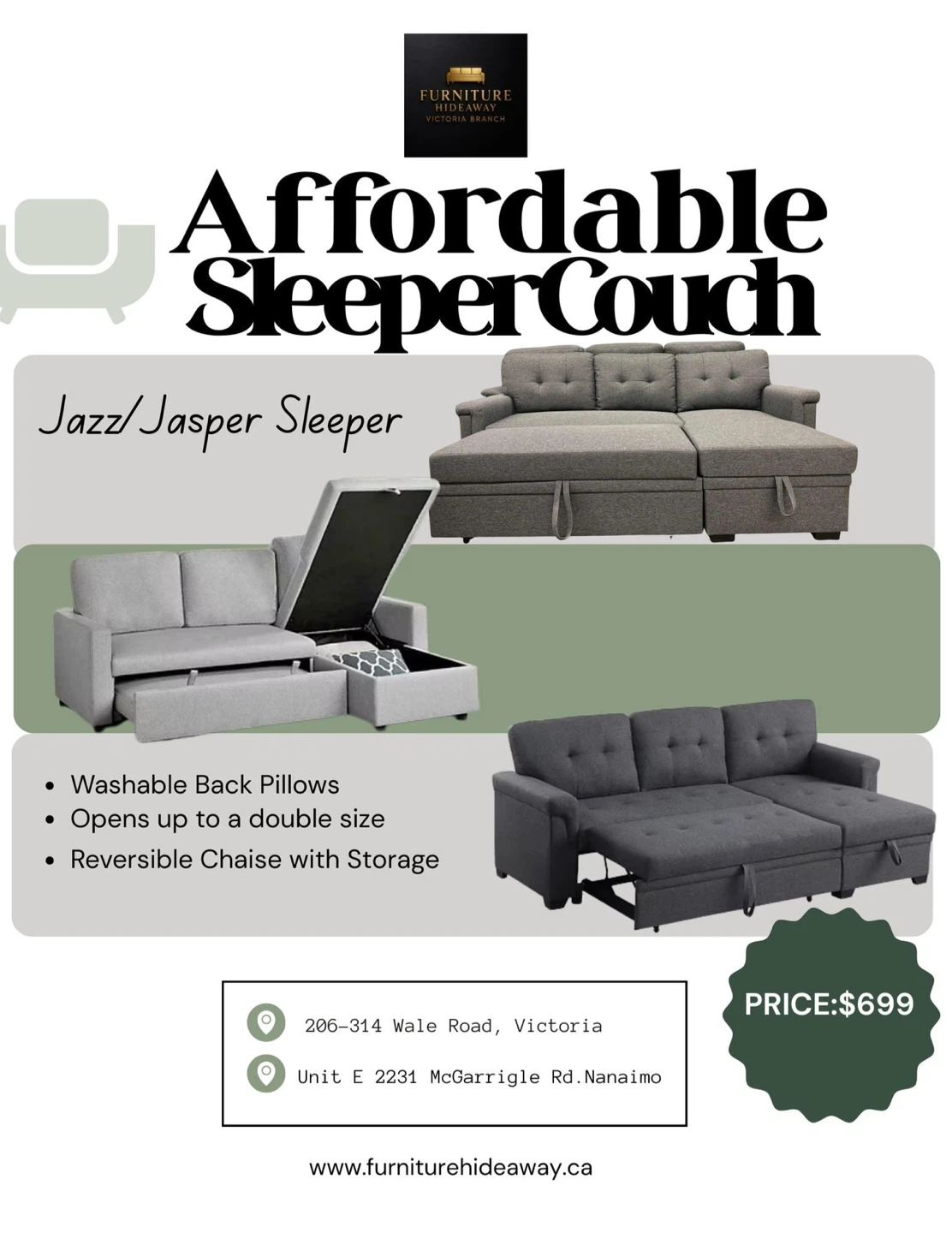 Couches starting at just $699 — warranty included!